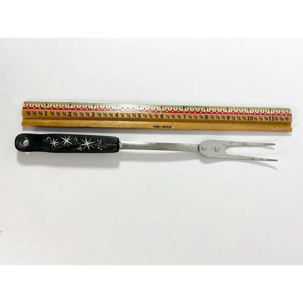 Vintage Atomic Starburst Meat‎ Fork: MCM Stainless Steel Carving Utensil USA